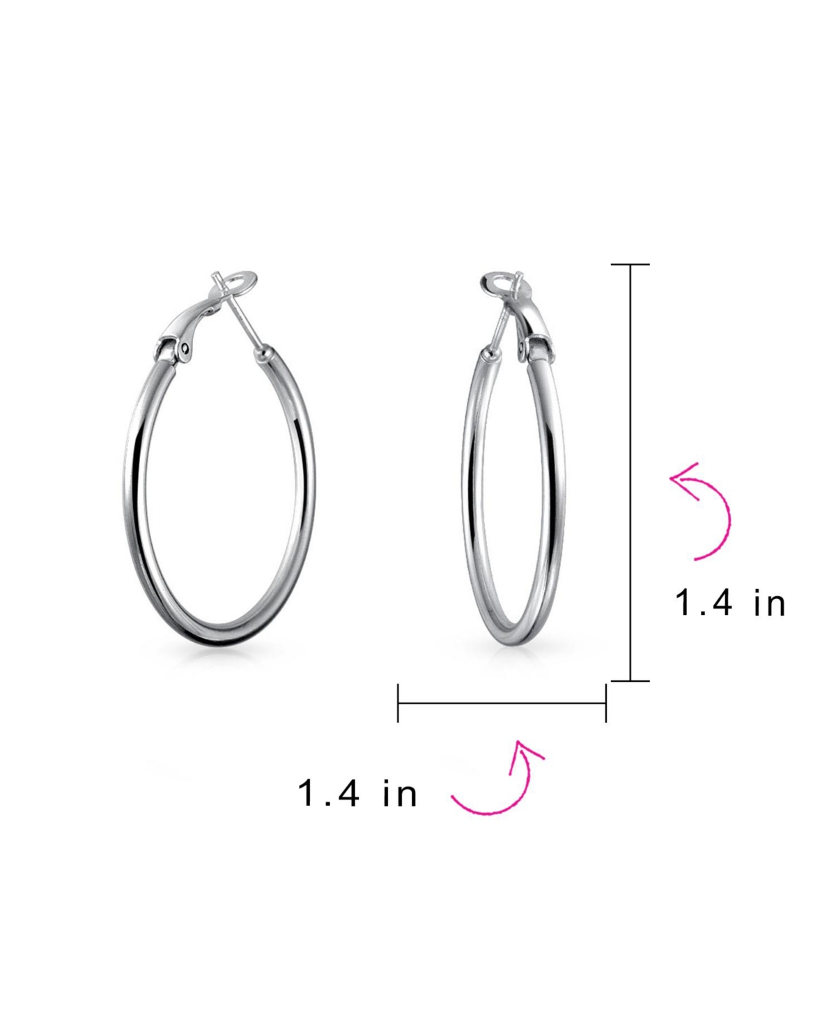 Bling Jewelry Simple Plain Finish Round Tube Hoop Earrings For Women SterlingHinged Notched Post Diameter - Silver