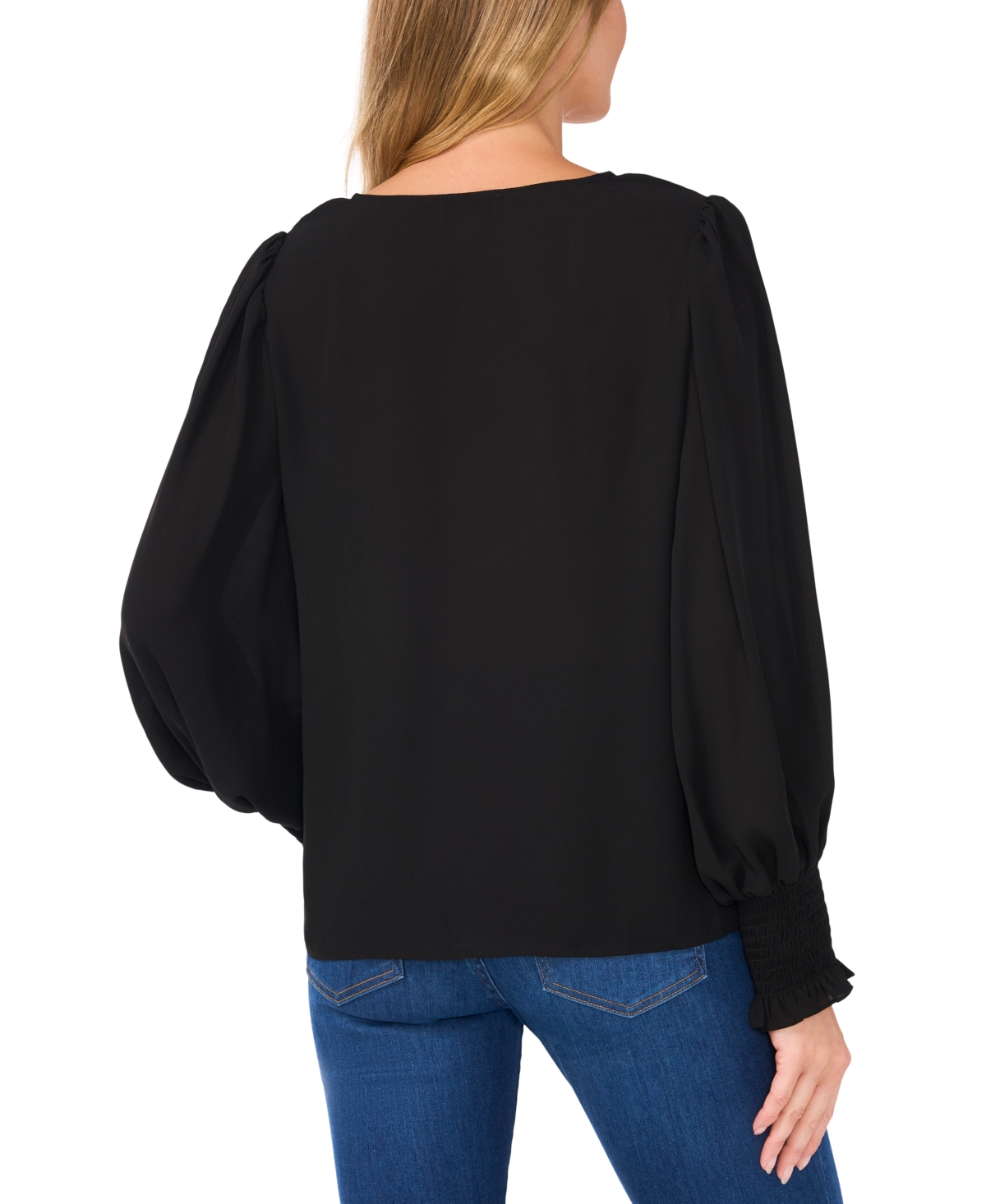 CeCe Women's Long-Sleeve Smocked-Cuff V-Neck Blouse