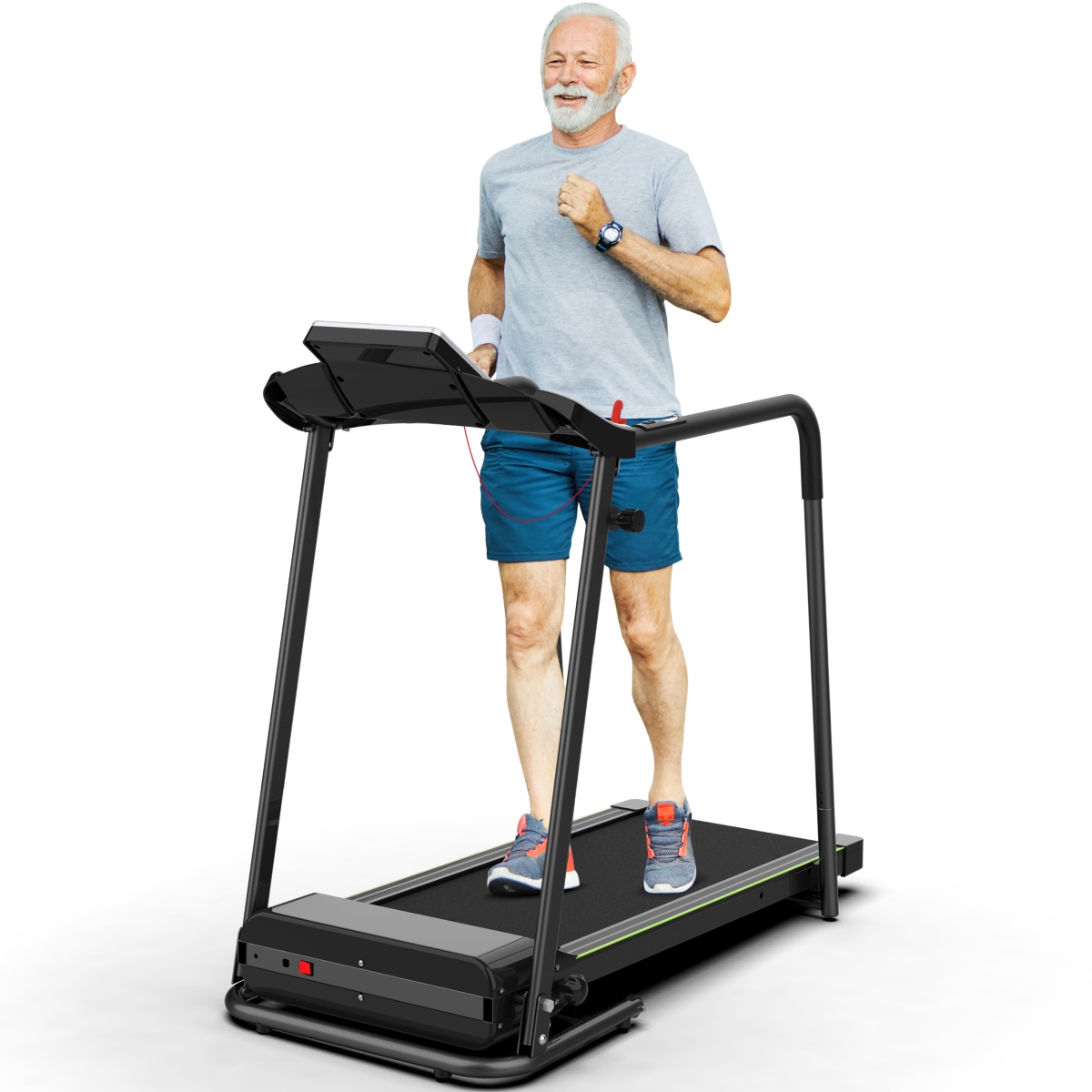 Walking Treadmill with Long Handrail for Balance, Recovery Fitness Exercise Machine Foldable for Home use - Black