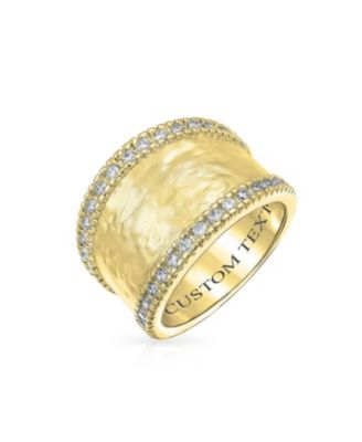 Modern Style CZ Accent Band Fashion Statement Brushed Hammered Wide Band Ring Yellow Gold Plated Brass Or Rhodium Plated Brass