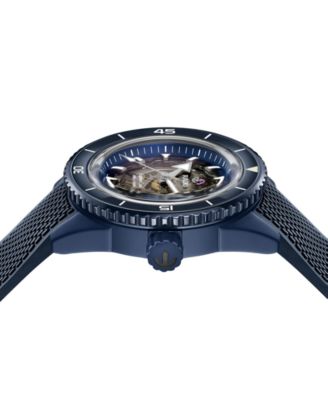 Men's Swiss Automatic Captain Cook Navy Blue Rubber Strap Watch 43mm