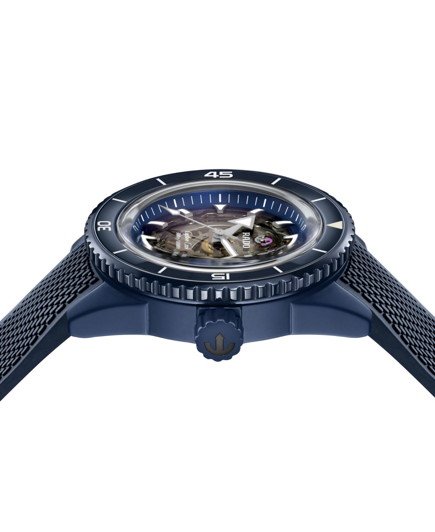 Мужские часы Rado Swiss Automatic Captain Cook Navy Blue Rubber Strap Watch 43mm — фото 3