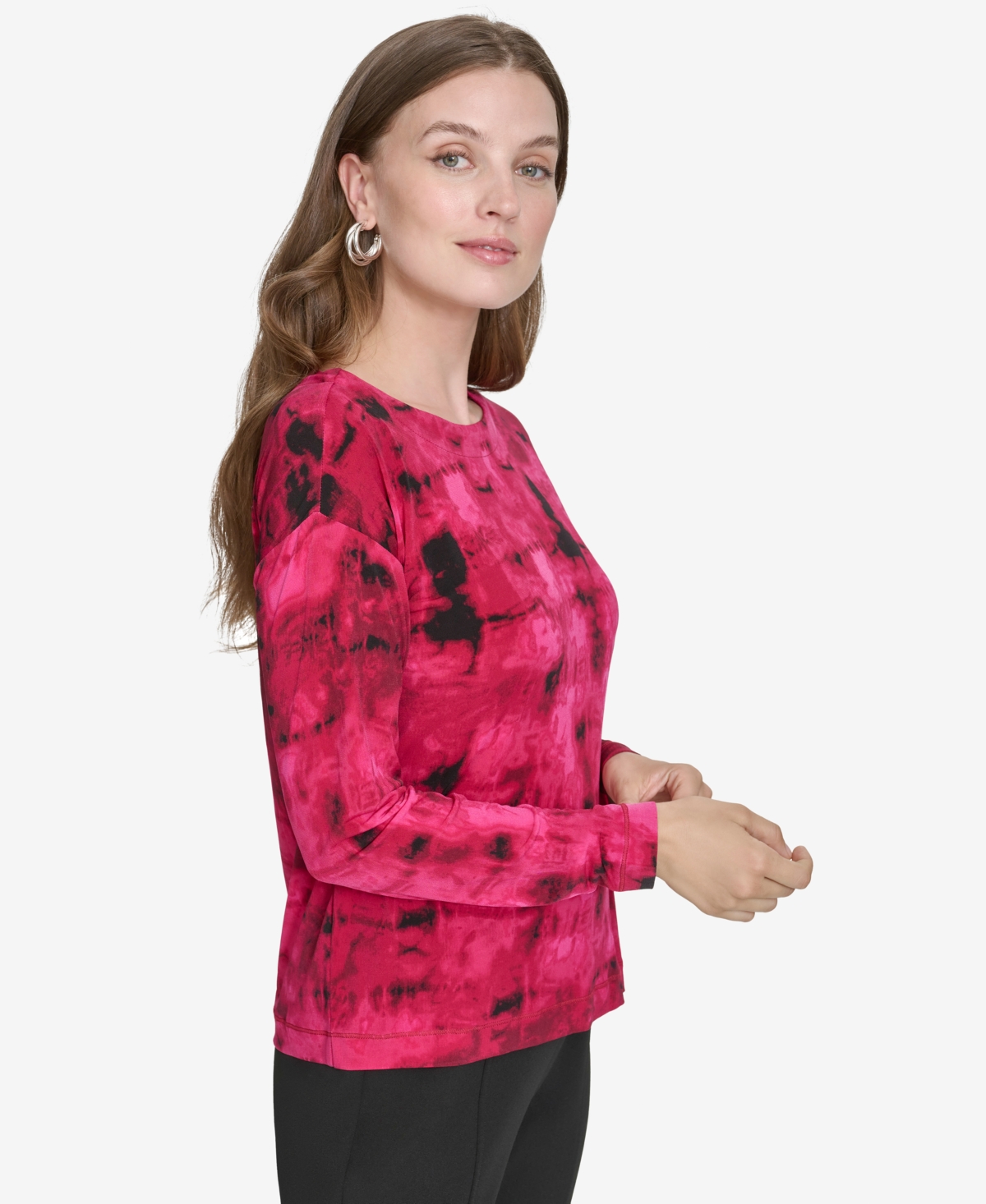 Halston Women's Printed Boat-Neck Long-Sleeve Top
