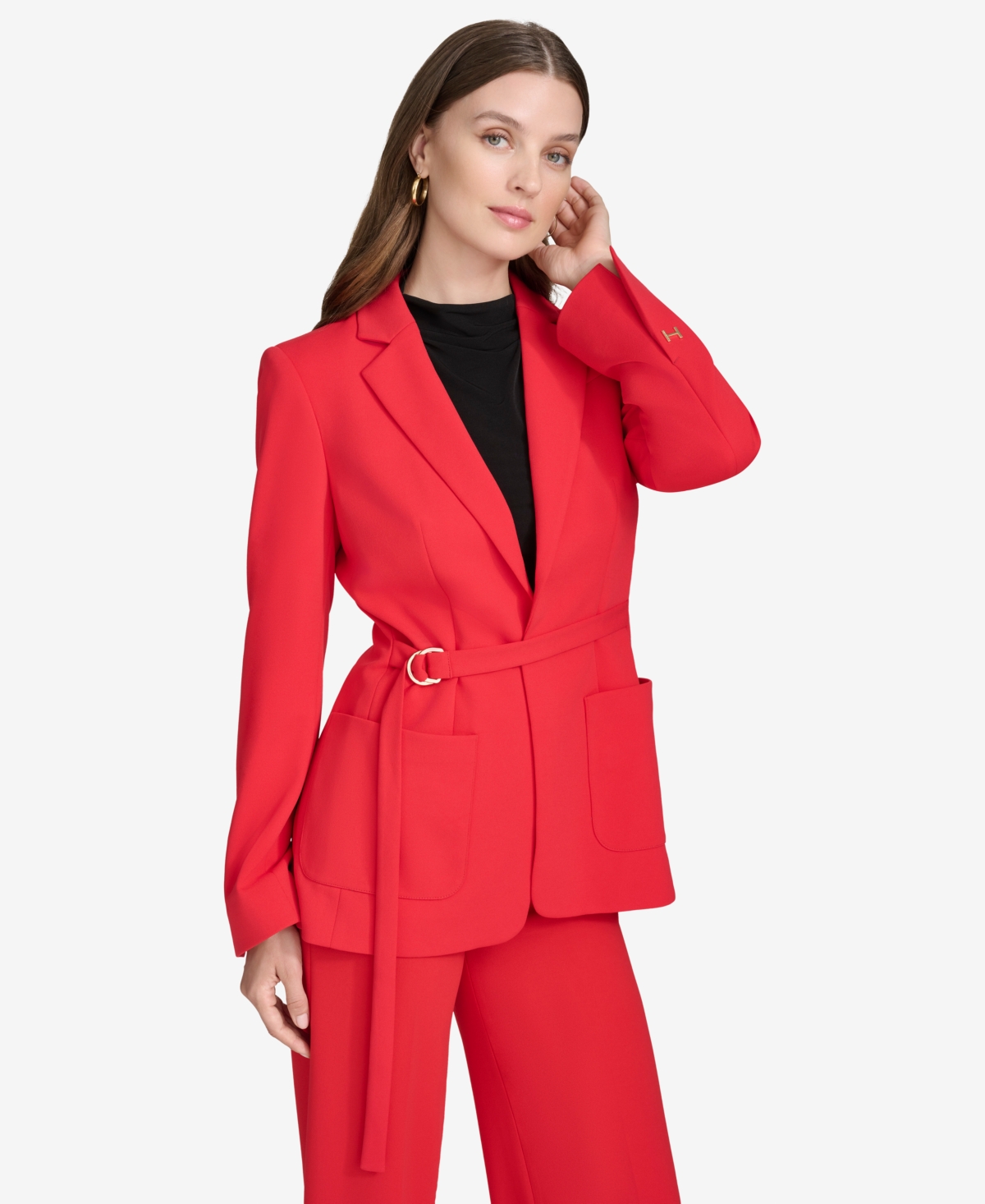 Halston Women's Notch-Collar Belted Open-Front Blazer