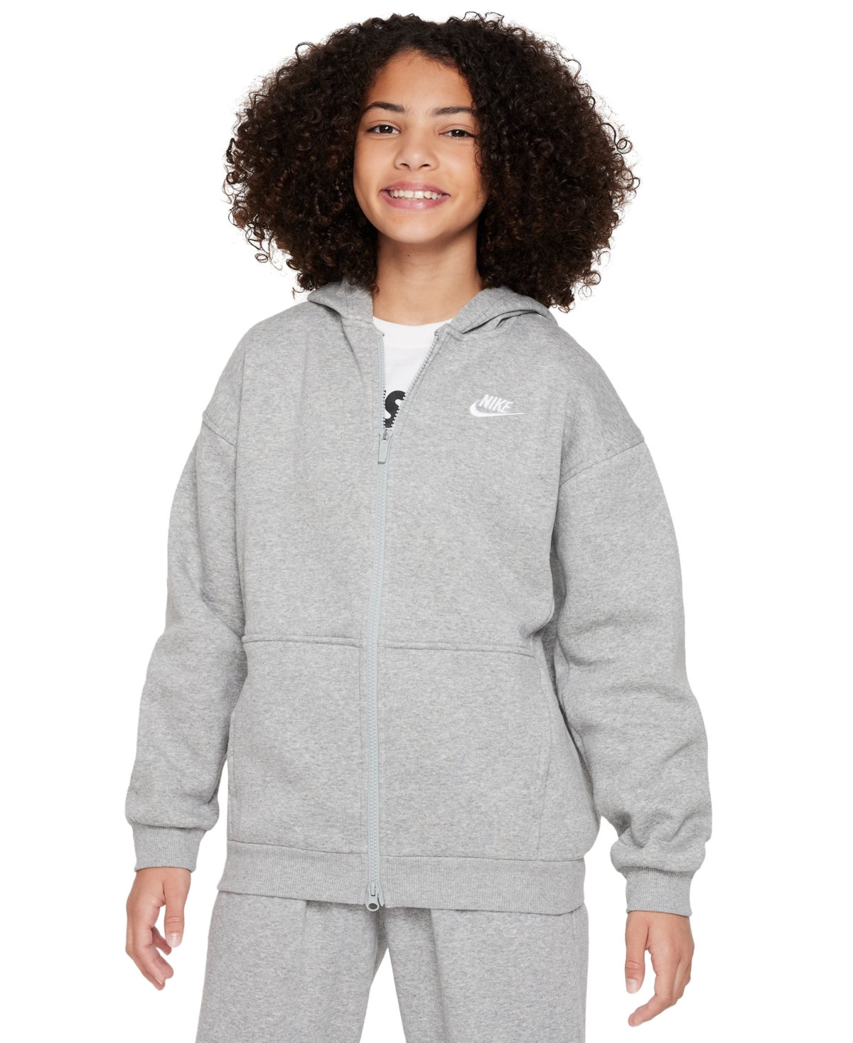 Nike Sportswear Club Fleece Big Kids' Oversized Full-zip Hoodie In Dk Grey Heather