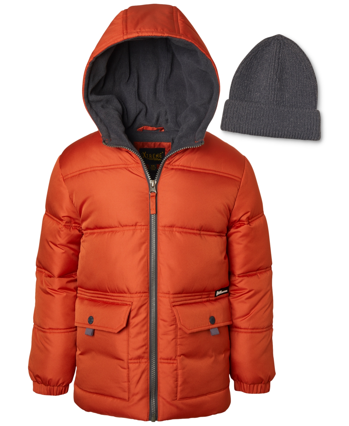 Ixtreme Toddler & Little Boys Fleece-Lined Full-Zip Hooded Puffer Jacket with Ribbed-Knit Beanie