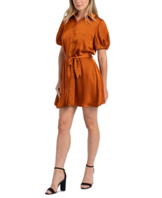 Women's Fluid-Satin Puff-Sleeve Mini Dress