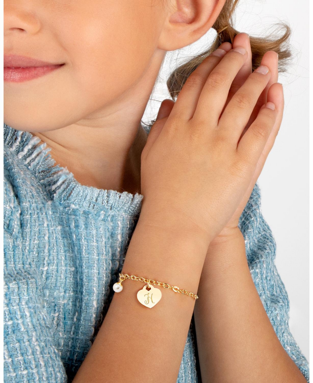 Tiny Blessings Little Girls Children's 14K Gold Classic Charm Bracelet & Engraved Initial 6.25