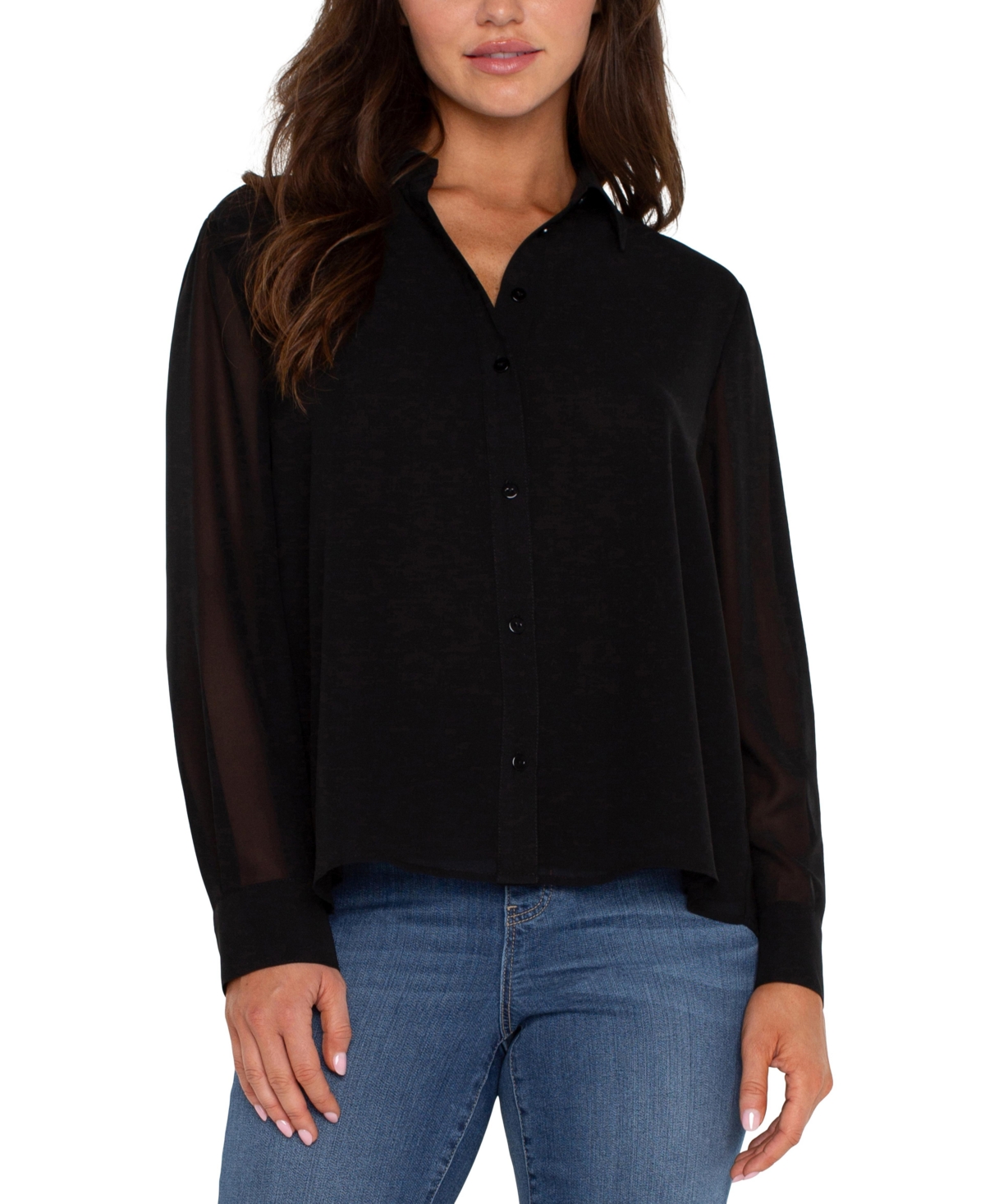 Liverpool Los Angeles Women's Long Sleeve Woven Shirt with Pleated Back Top
