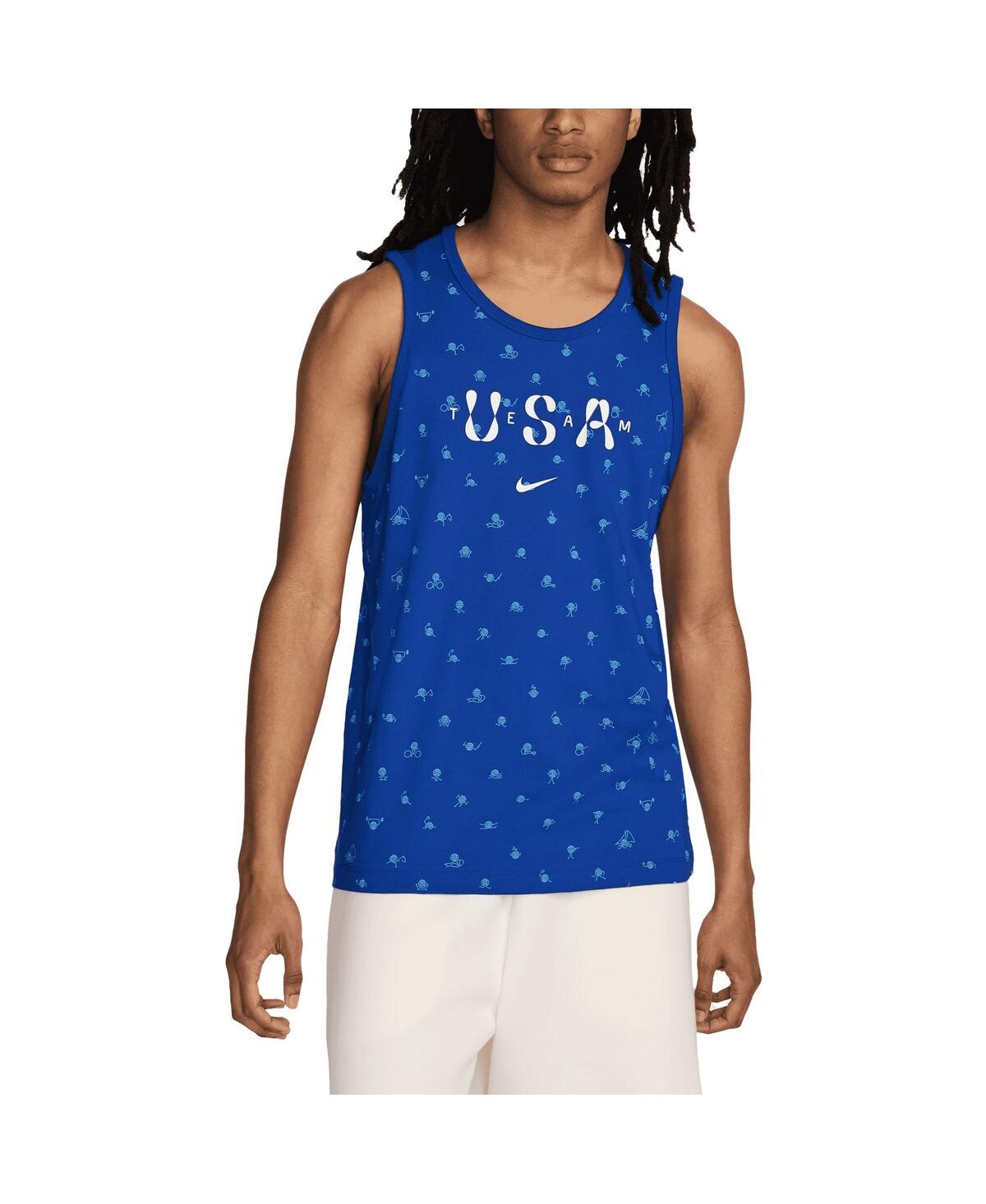 Nike Men's Blue Team Usa Allover Print Club Tank Top In Blue