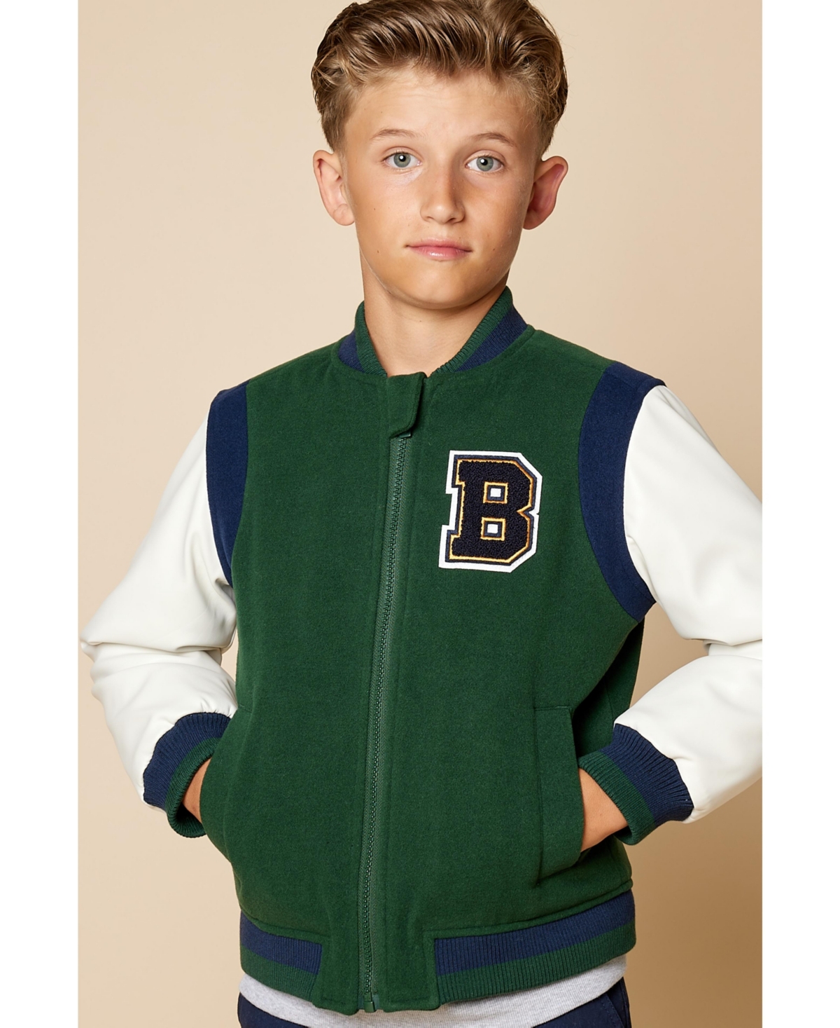 Brooks Brothers B By  Big Boys Woven Varsity Jacket In Dark Green