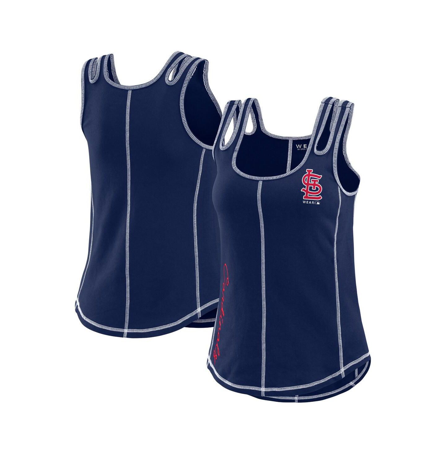 Женский топ WEAR by Erin Andrews Navy Atlanta Braves Contrast Stitch — фото 1