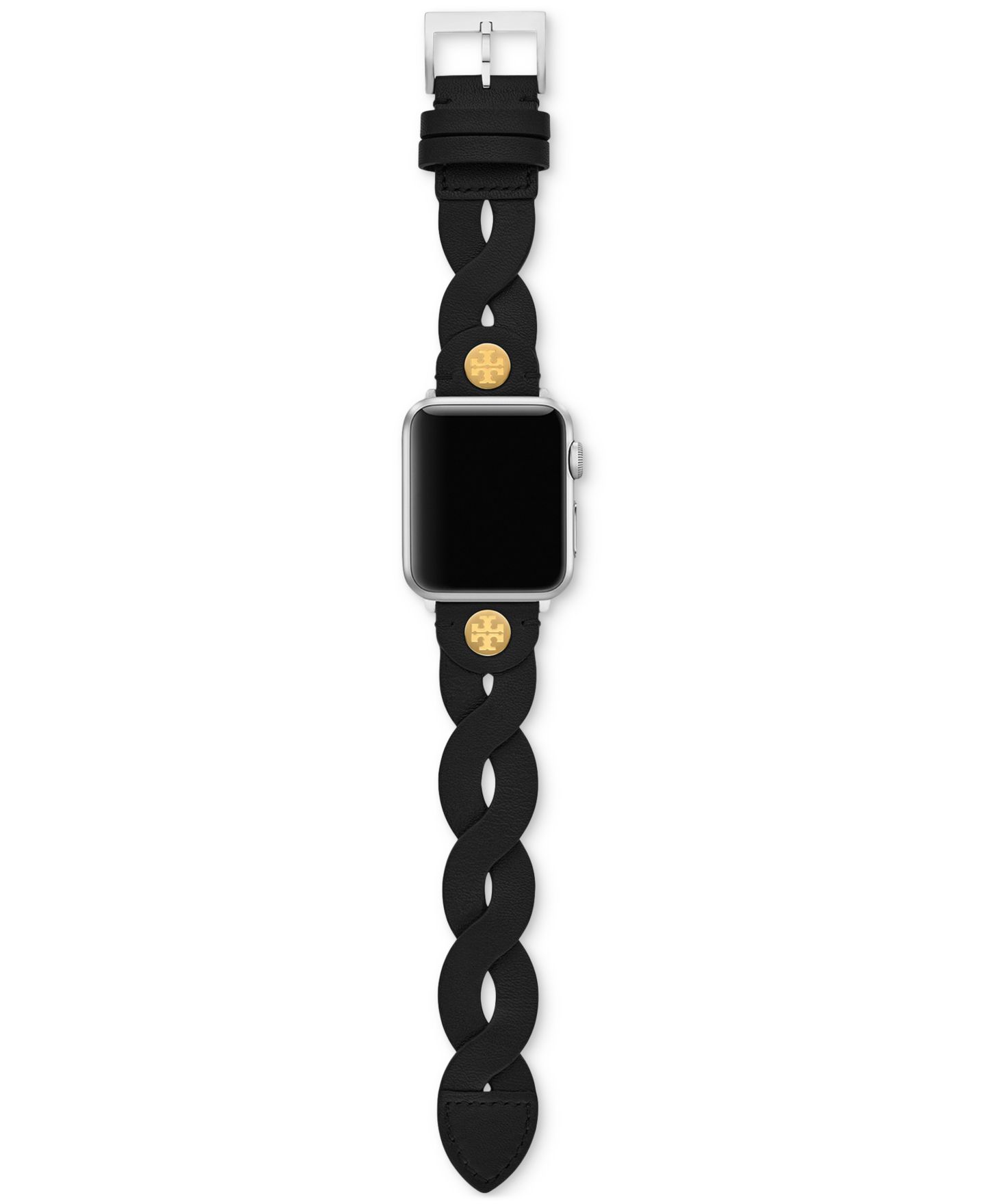 Женский плетёный кожаный ремешок Tory Burch для Apple Watch 38-45 мм, чёрный — фото 2
