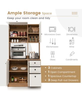 71" MDF Freestanding Kitchen Pantry Hutch Storage Cabinet with 4 Doors