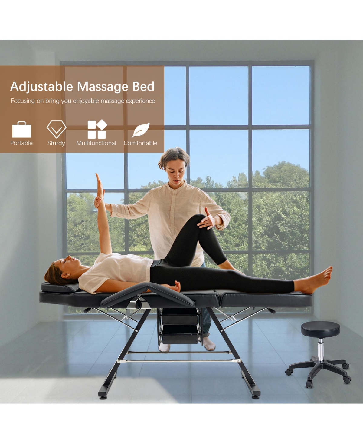 Streamdale Furniture 3-in-1 Multipurpose Adjustable Massage Bed and Facial Chair with Storage Pocket