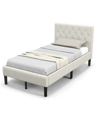 Twin Size Upholstered Platform Bed with Button Tufted Headboard-Beige
