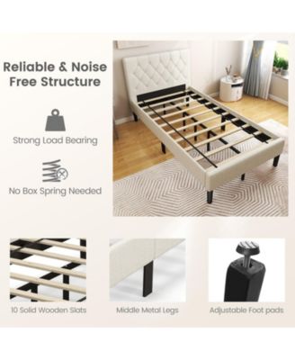 Twin Size Upholstered Platform Bed with Button Tufted Headboard-Beige