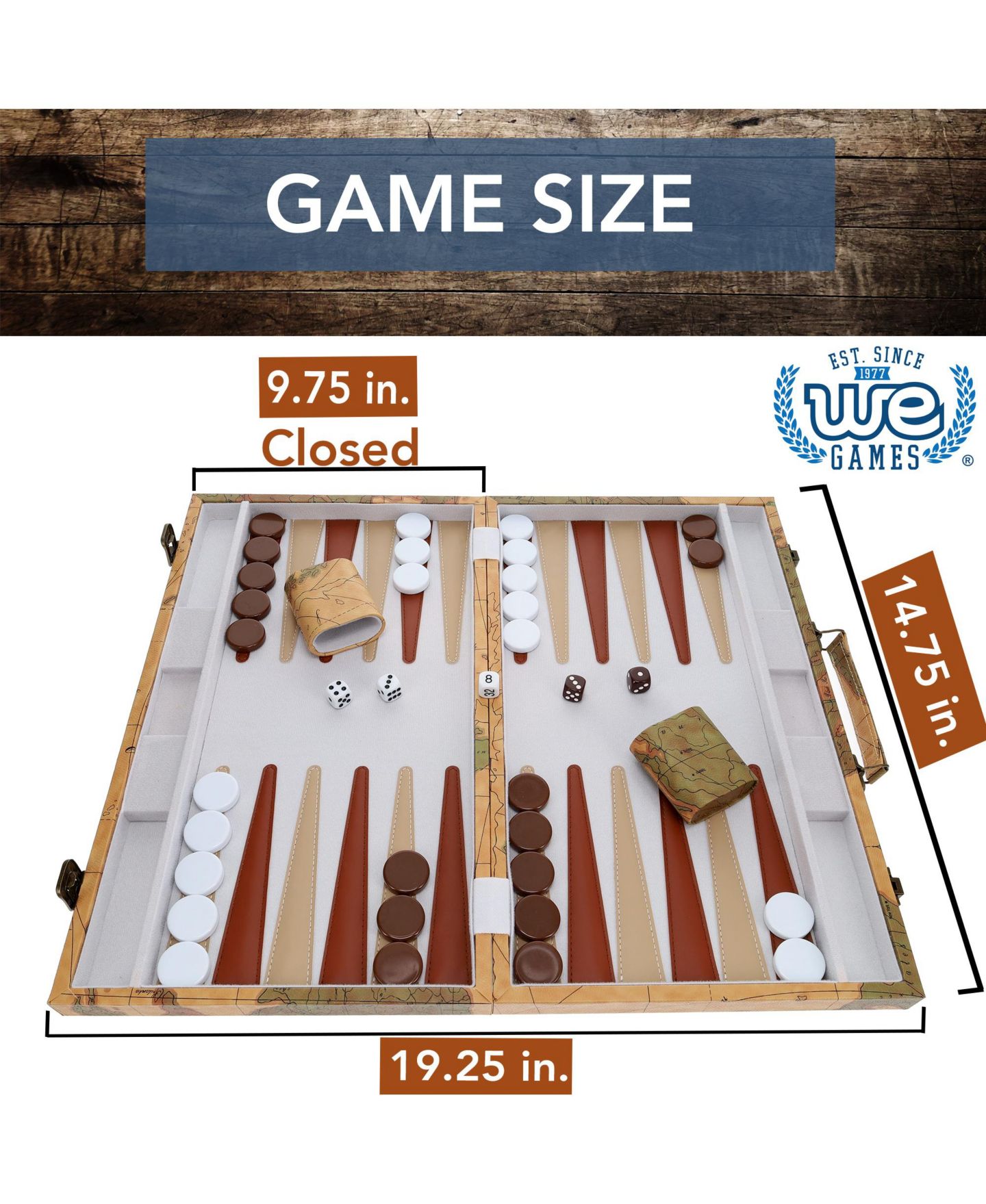 Детская настольная игра WE Games Travel Leatherette Classic Backgammon Board Game, Ages 14+ — фото 8