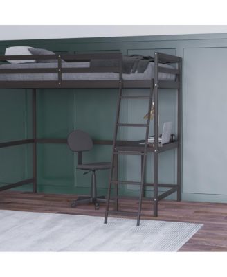 Twin Size, Wood, Guardrails + Desk + Ladder + Fits 6–8" Mattress,Ridley Loft Bed Frame Headboard