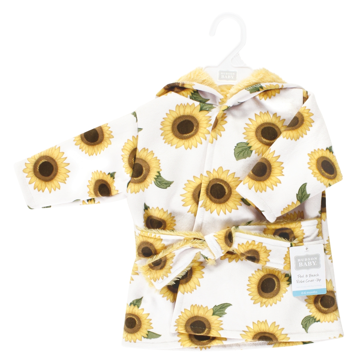 Hudson Baby Baby Girls Mink with Faux Fur Lining Pool and Beach Robe Cover-ups,- Sunflower