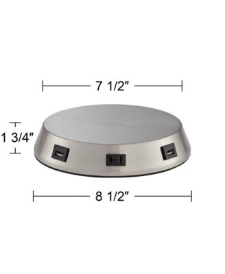 1 3/4" High Lamp Base Universal Charging USB-Outlet Workstation Silver Nickel Finish Metal Living Room Charging