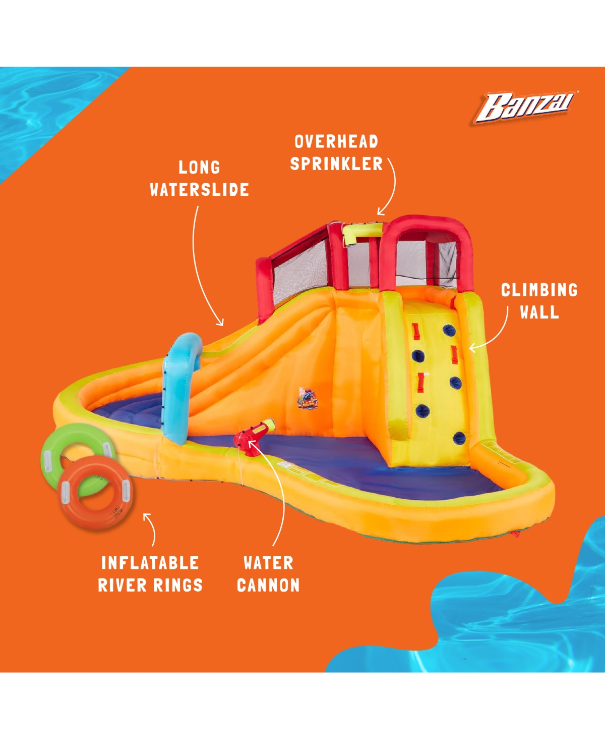 Banzai Kids Inflatable Outdoor Lazy River Adventure Water Park Slide and Pool