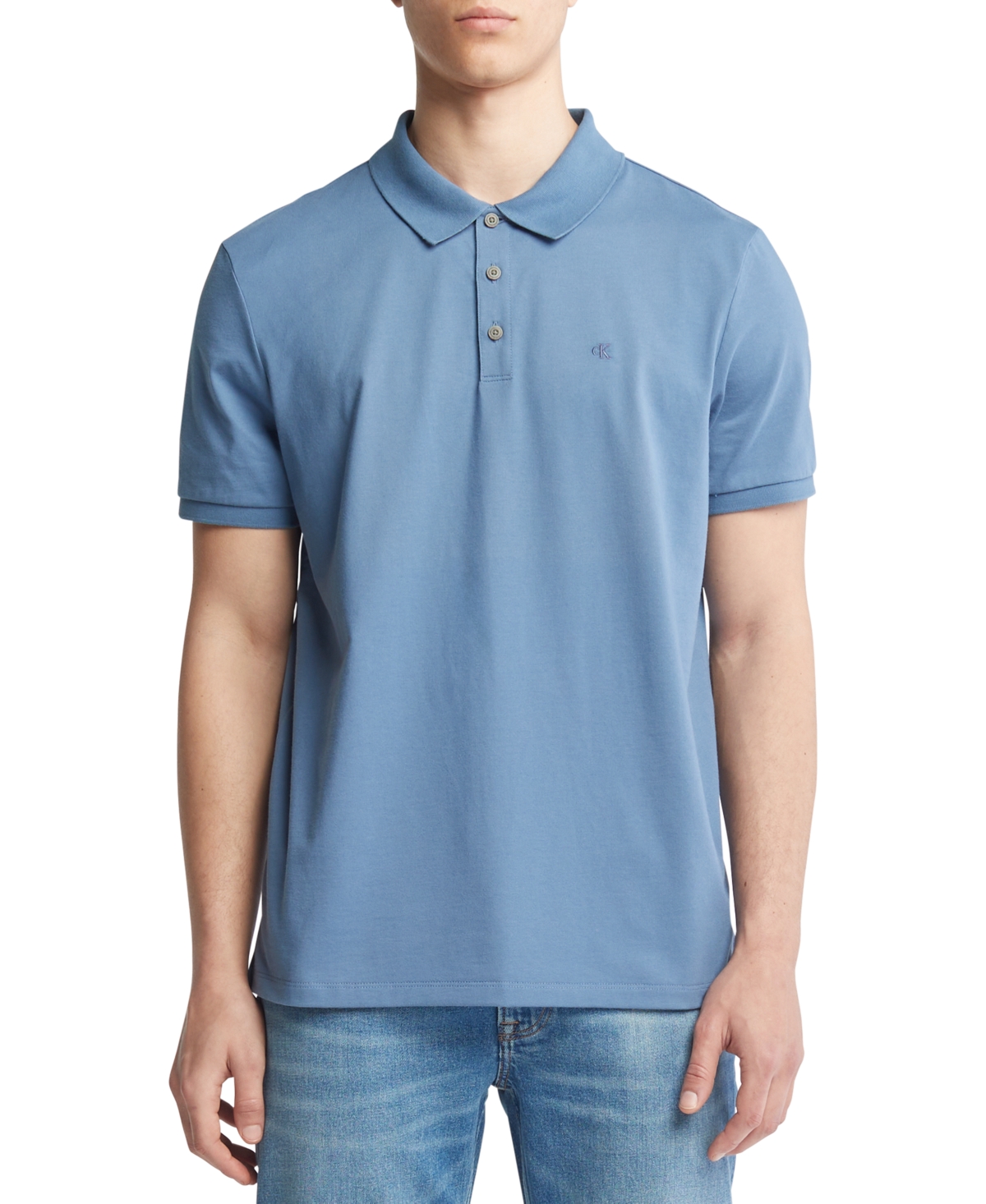 Calvin Klein Men's Regular-Fit Smooth Cotton Monogram Logo Polo Shirt - Blue Horizon