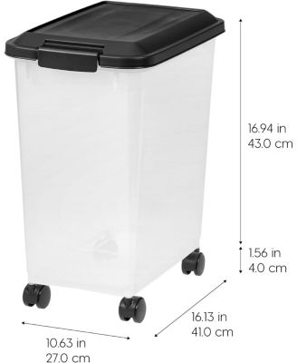 USA 30 Lbs / 33 Qt Airtight Dog Food Storage Container with Attachable Casters, 2 Pack, for Dog Cat Bird and Other Pet Food Storage Bin, Keep Fresh, Easy Mobility, Clear/Black