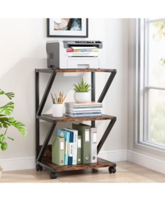 Printer Stand, 3-Tier Rolling Printer Cart Under Desk Storage, Machine Cart Storage Shelf on Wheels for Home Office