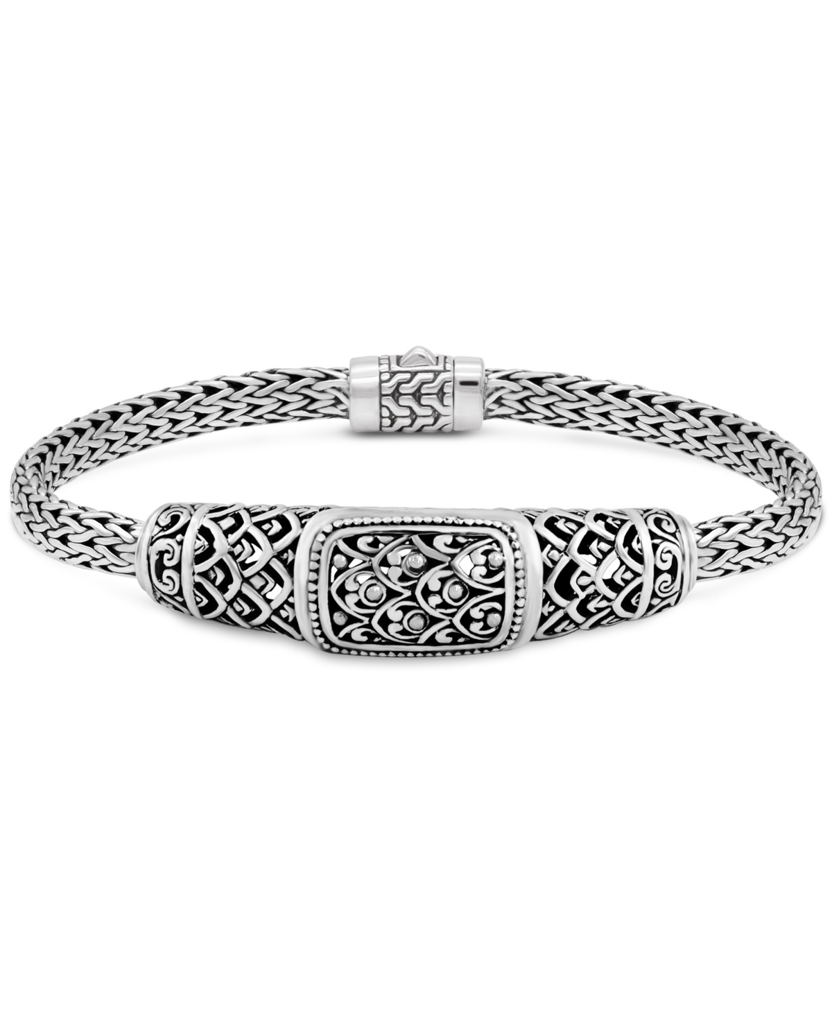 Bali Dragon Skin with Dragon Bone Oval 5mm Chain Bracelet in Sterling Silver - Silver