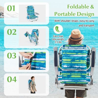 Foldable Backpack Beach Chair with Cup Holder and Storage Pockets for Outdoor