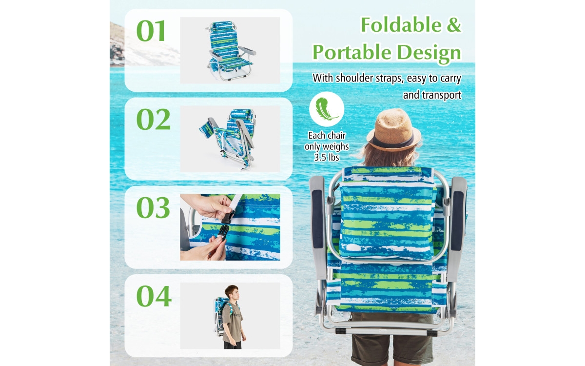 Slickblue Foldable Backpack Beach Chair with Cup Holder and Storage Pockets for Outdoorand Green - Blue, Green