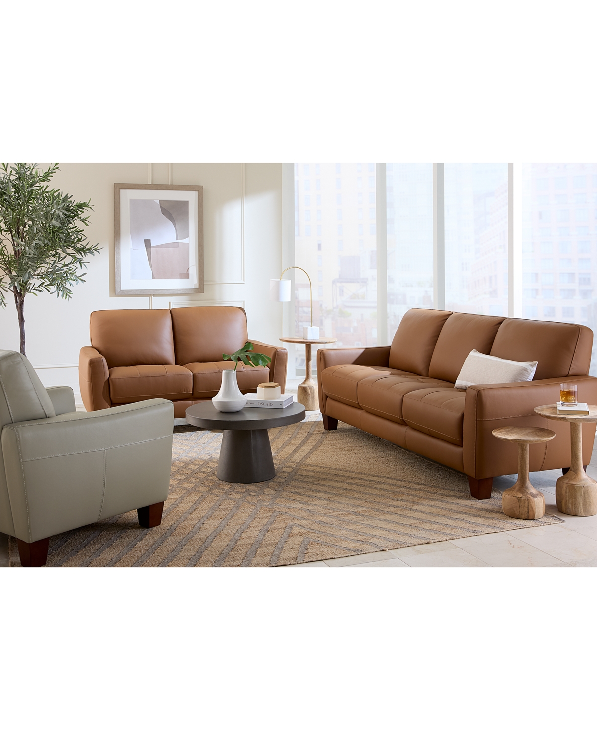 MACY'S GALLIGHER 82" LEATHER SOFA, CREATED FOR MACY'S 