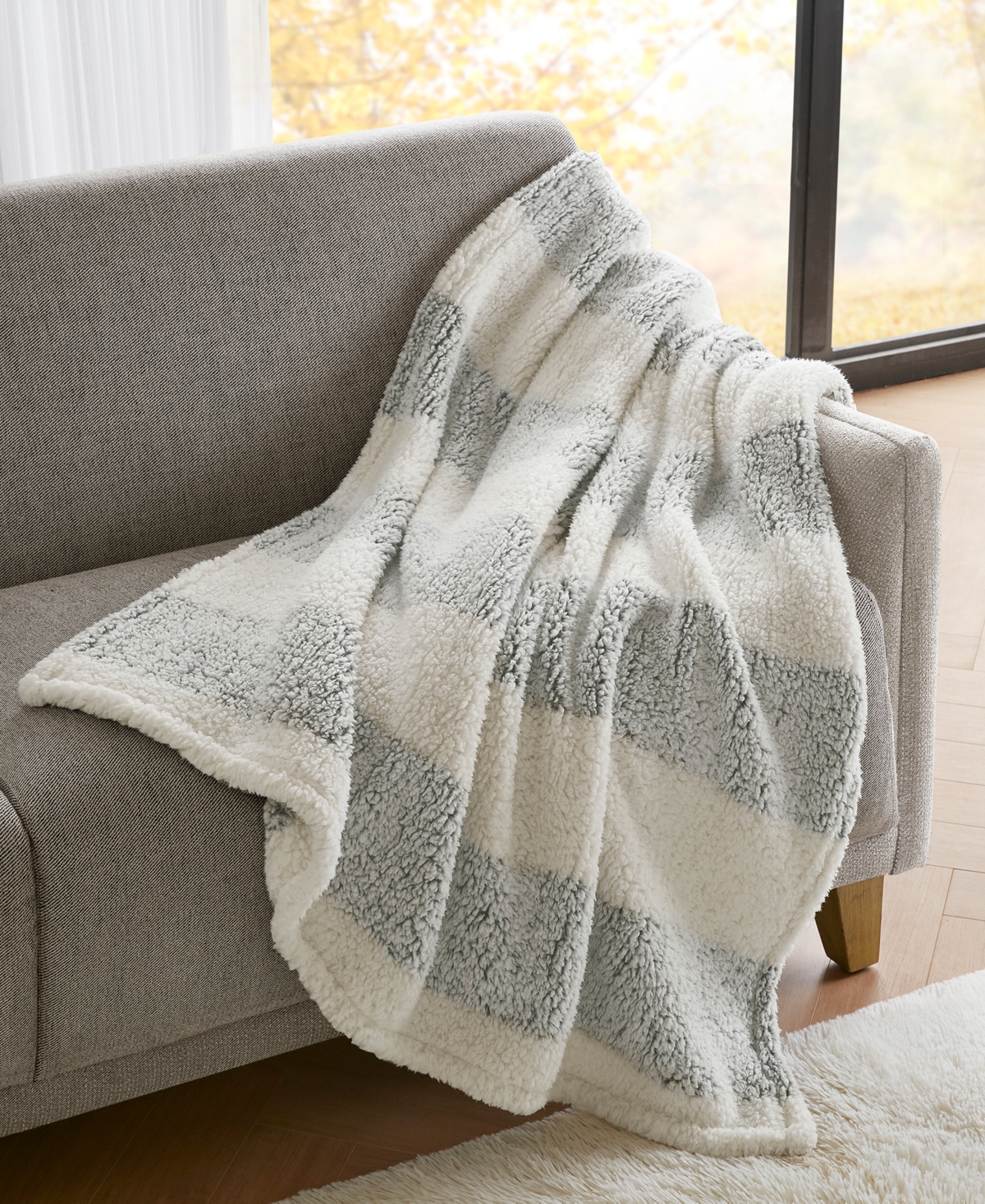 Premier Comfort Alpine Valley Cozy Sherpa Throw, 50" X 60" In Navy Stripe