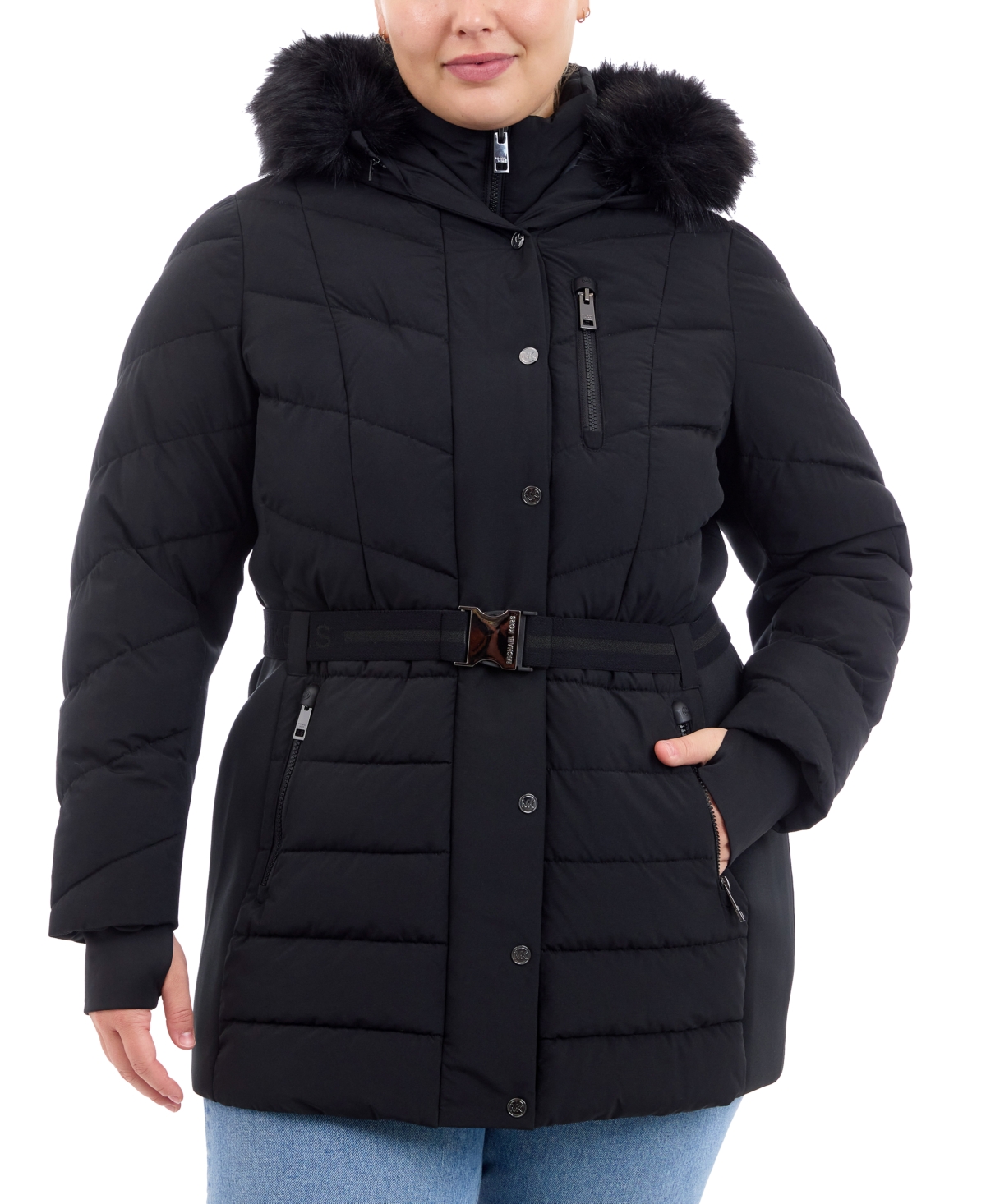 Michael kors plus size faux fur trim puffer coat best sale