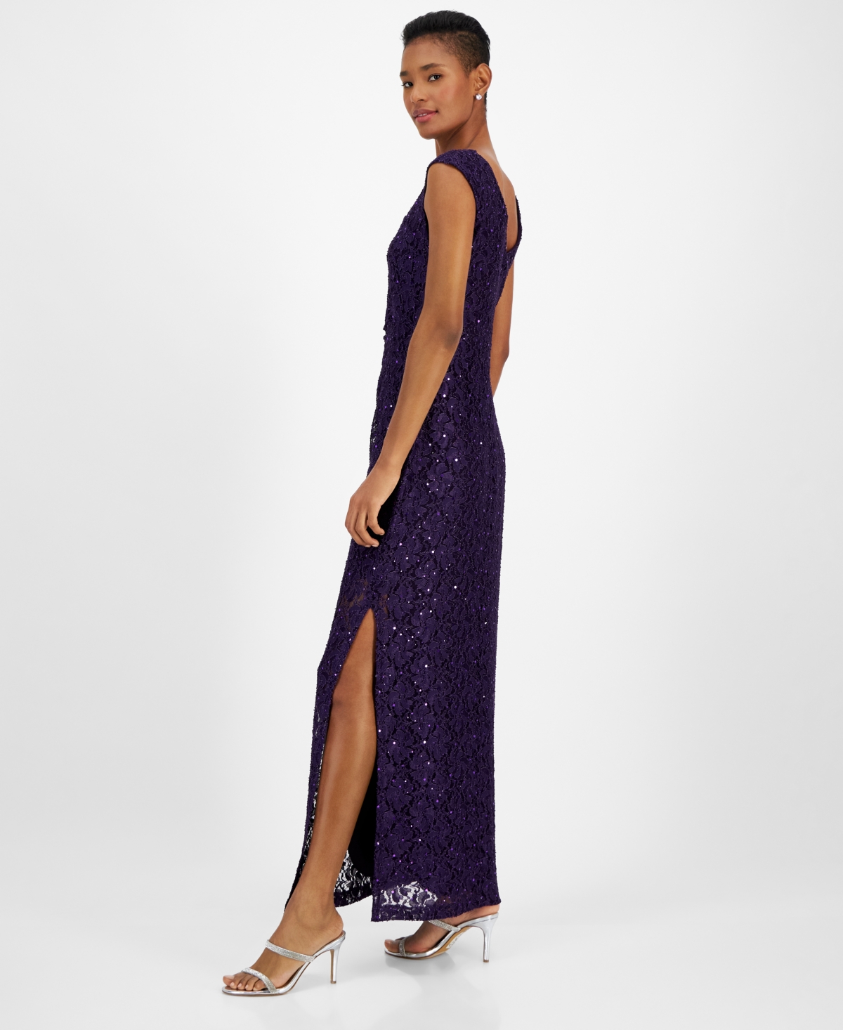 Connected Women's Lace Cutout Cap-Sleeve Gown