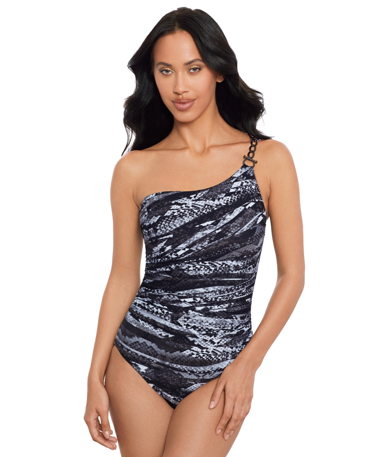 Women's Za'atar Asymmetrical One-Piece Swimsuit - Black/gray