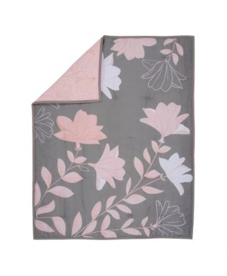 Petals Gray/Pink Sateen Cotton Floral 3-Piece Baby Crib Bedding Set