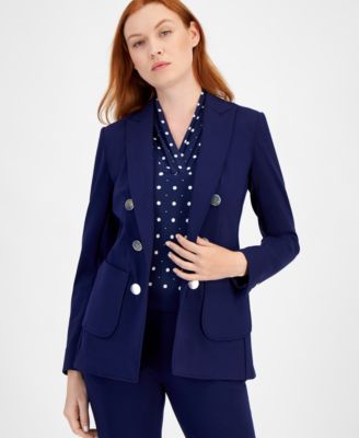 Petite Faux Double-Breasted Peak-Lapel Jacket