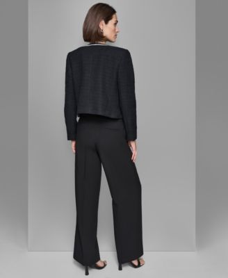 Karl Lagerfeld Womens Contrast Trim Jacket Sleeveless Sweater Top Wide Leg Pants In Black