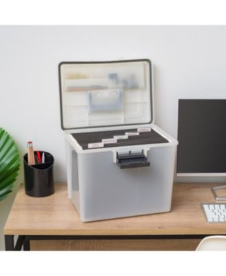 USA File Box WeatherPro Portable File Organizer Plastic File Box for Letter File w/ Organizer-Lid, Durable Lid and Seal w/ Secure Latching Buckles, Stackable and Nestable, Pearl 19 Qt. 1 Pack