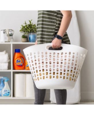 USA Laundry Basket 40L Durable and Flexible, Portable Round Bin, 1.15 Bushel Hamper for Storage with Ventilation Holes for Closet Dorm, White