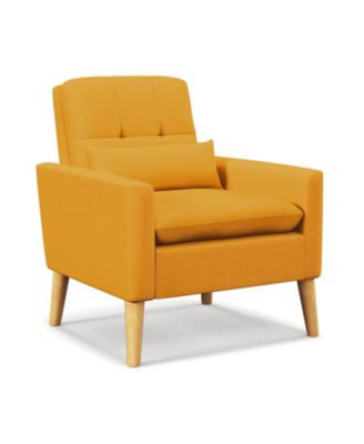 Accent Chair with Lumbar Pillow  Natural Rubber Wood Legs  Padded Cushions