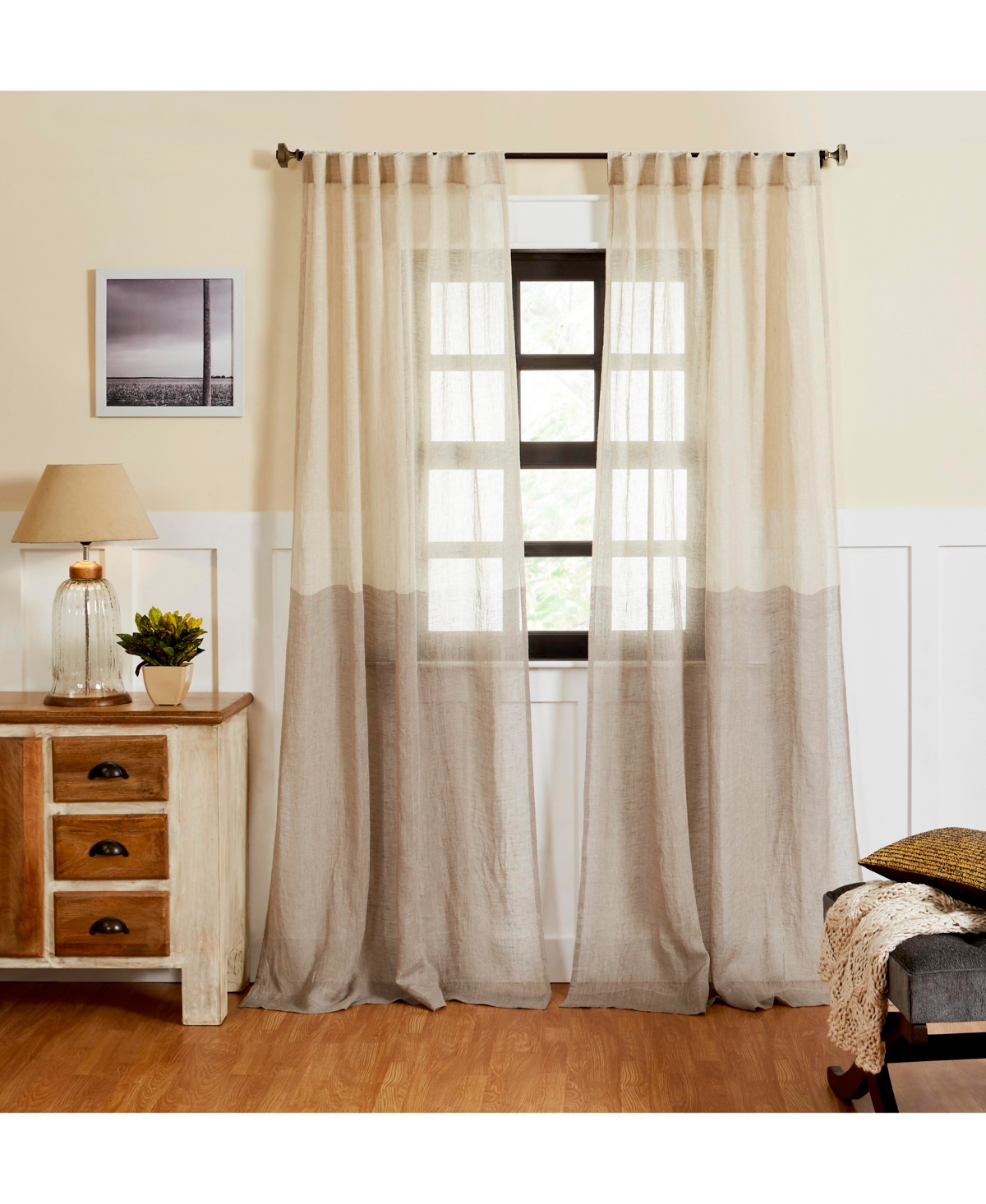 Atlantic Linen Sheer Curtain Panel - with Rod Pocket and Hidden Back Tabs - Ivory-grey