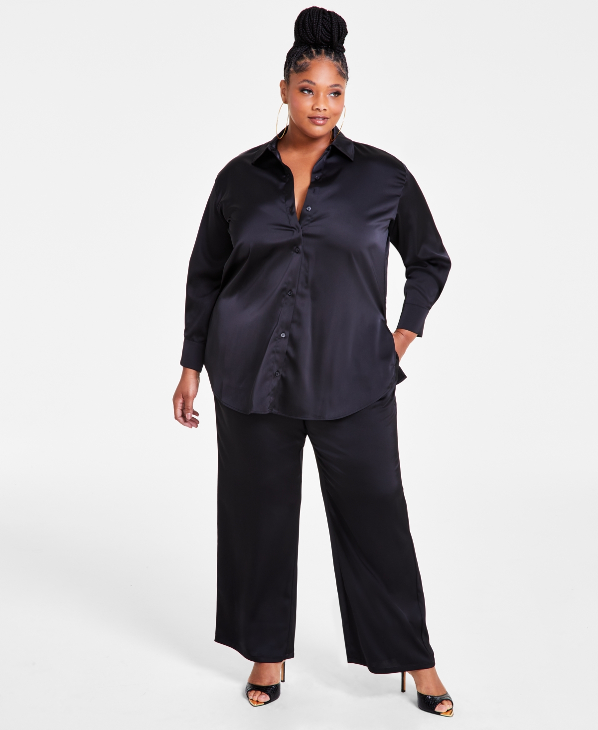 Nina Parker Trendy Plus Size Satin Shirt