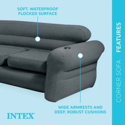 Inflatable Corner Living Room Air Mattress Sectional Sofa Couch, Gray
