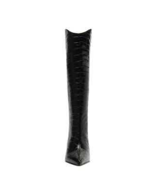 Women's Maryana Crocodile Embossed Wide Leg Knee High Stiletto Leather Boots