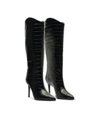 Women's Maryana Crocodile Embossed Wide Leg Knee High Stiletto Leather Boots