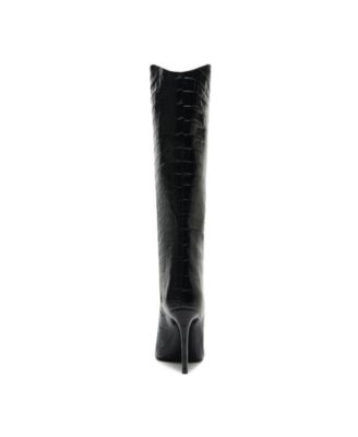 Women's Maryana Crocodile Embossed Wide Leg Knee High Stiletto Leather Boots