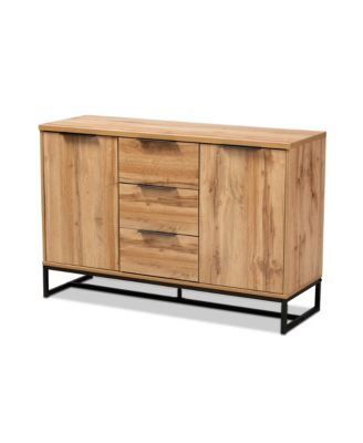 Reid Modern and Contemporary Industrial Oak Finished Wood and Black Metal 3-Drawer Sideboard Buffet